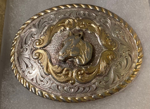Vintage Metal Belt Buckle, Horse Head, Montana Silversmiths, Nice Western Design