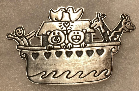 Vintage Sterling Silver Brooch, Noah's Ark, Nature, Wildlife, Boat, Ship, Nice Design, 2 1/2" x 1 1/2", Quality, Jewelry, 0677, Accessory, 925, Clothing, Necklace, Charm, Bracelet