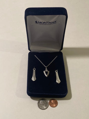 Vintage Metal Montana Silversmiths Silver  Necklace and Matching Earring Set, Beautiful