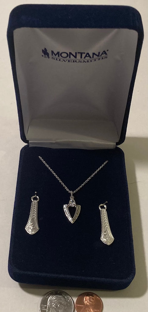 Vintage Metal Montana Silversmiths Silver  Necklace and Matching Earring Set, Beautiful