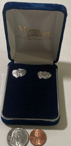 Vintage Metal Montana Silversmiths Silver Double Hearts, Earring Set, Beautiful Design