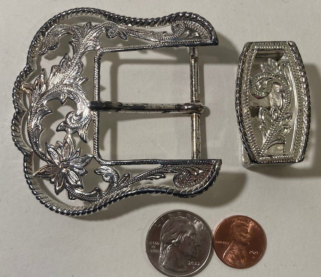 Vintage Metal Belt Buckle, Nice 2 Piece Design, Leafs, Nice Western Design