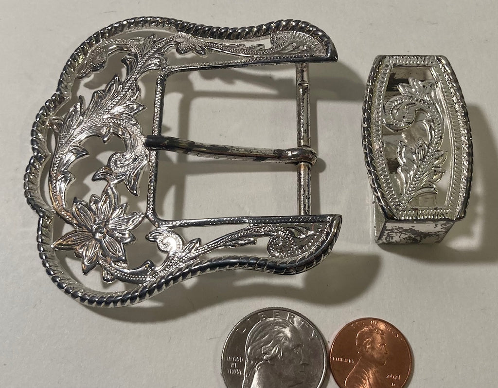 Vintage Metal Belt Buckle, Nice 2 Piece Design, Leafs, Nice Western Design