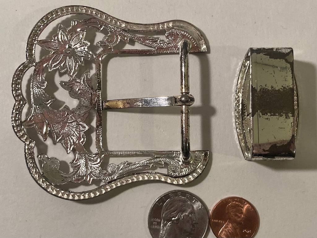 Vintage Metal Belt Buckle, Nice 2 Piece Design, Leafs, Nice Western Design