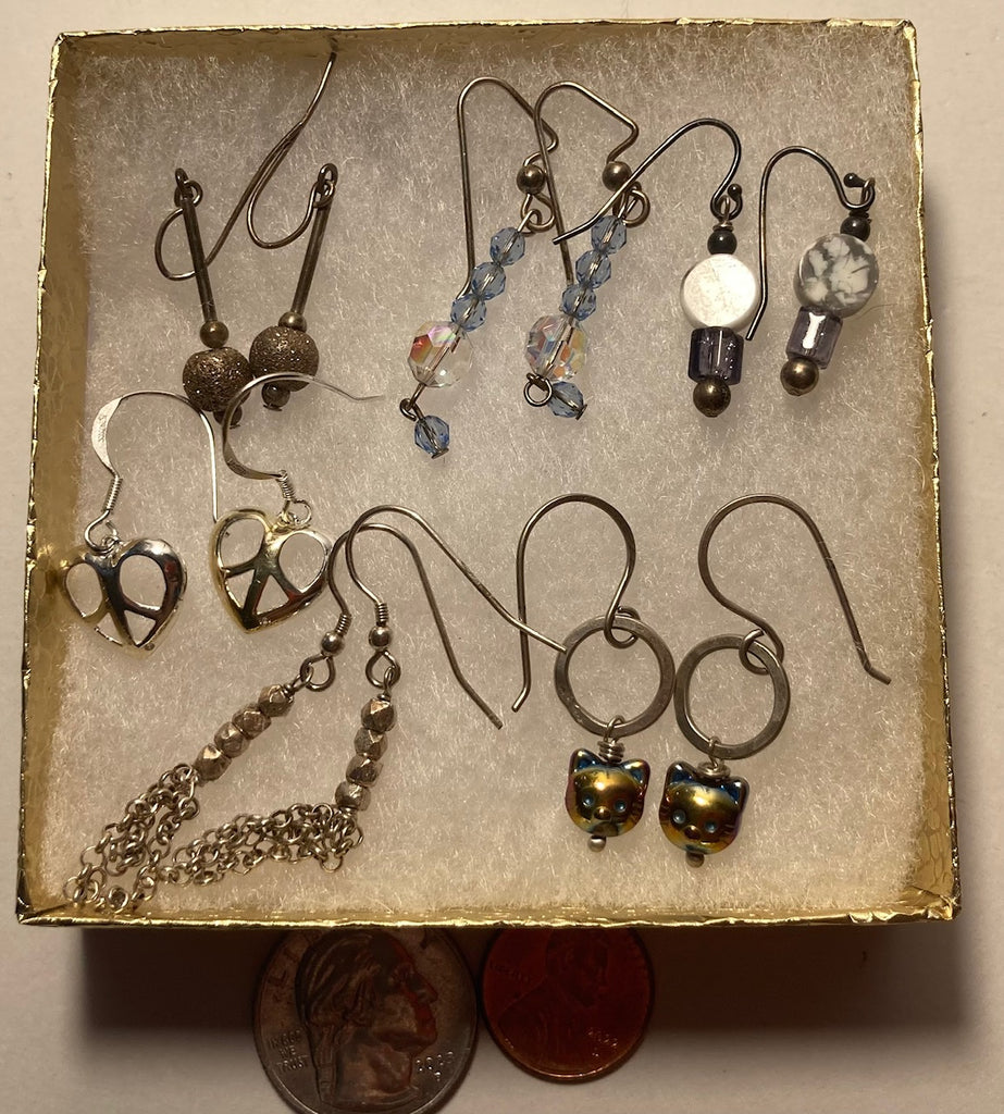 Vintage Lot of 6 Sterling Silver Earring Sets, Nice Designs, Hearts, Stones, Quality, Jewelry, 0666, Accessory, 925, Clothing, Necklace, Charm, Bracelet