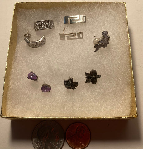 Vintage Lot of 5 Sterling Silver Earring Sets, Nice Designs, Studs, Quality, Jewelry, 0664, Accessory, 925, Clothing, Necklace, Charm, Bracelet