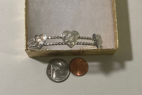 Vintage Metal Montana Silversmiths Bracelet, Nice Silver With Three Hearts Design