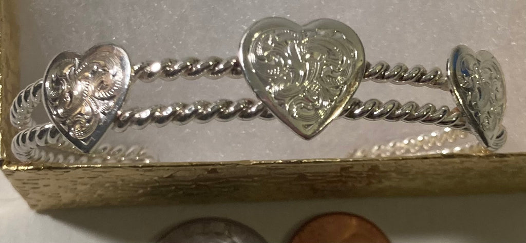 Vintage Metal Montana Silversmiths Bracelet, Nice Silver With Three Hearts Design