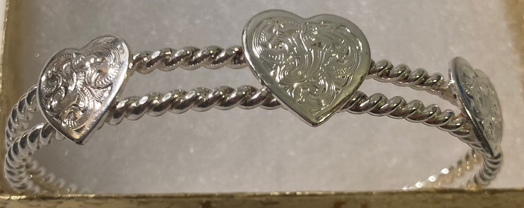 Vintage Metal Montana Silversmiths Bracelet, Nice Silver With Three Hearts Design