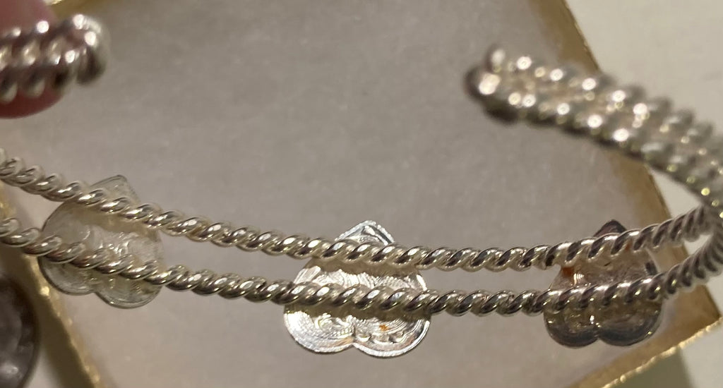 Vintage Metal Montana Silversmiths Bracelet, Nice Silver With Three Hearts Design