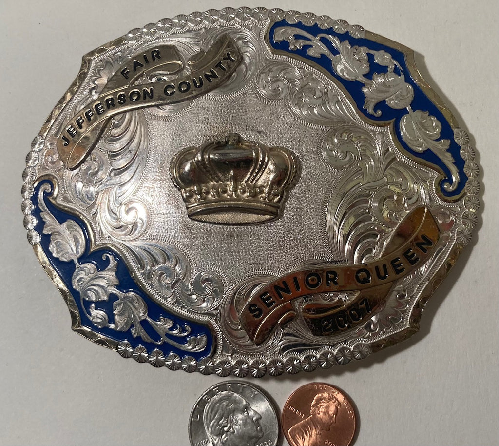 Nice 2007 Metal Belt Buckle, Senior Queen, Jefferson County Fair, Silver and Brass, Montana Silversmiths, Nice Western Design