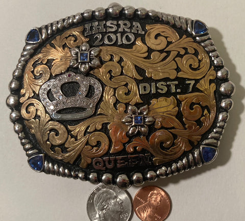 Nice 2010 Metal Belt Buckle, IHSRA, Queen, Crown, Silver and Brass, Horse, Bob Berg, Nice Western Design