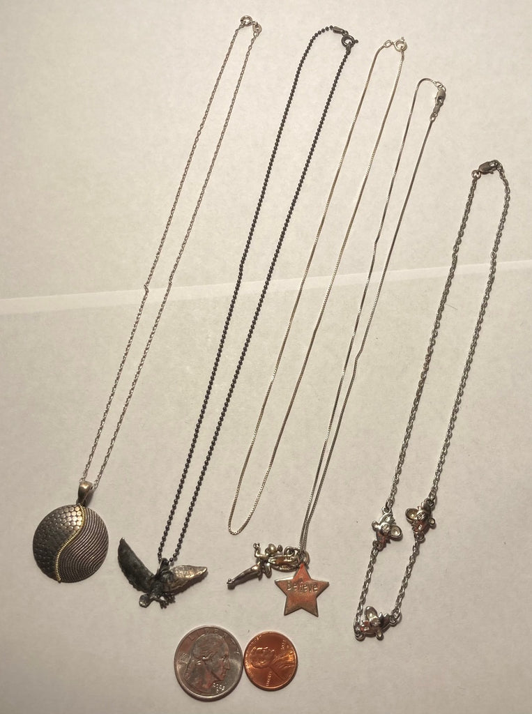 Vintage Lot of 5 Sterling Silver Necklaces with Nice Pendants, Charms, Nice Style Designs, Quality, Jewelry, 0689, Accessory, 925, Clothing, Necklace, Charm, Bracelet