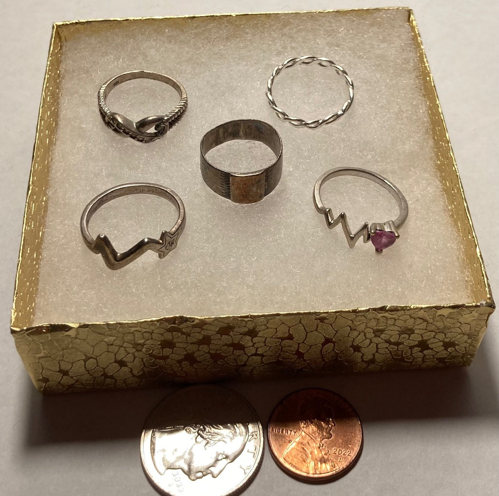 Vintage Lot of 5 Sterling Silver Rings, Nice Style Designs, Quality, Jewelry, 0688, Accessory, 925, Clothing, Necklace, Charm, Bracelet