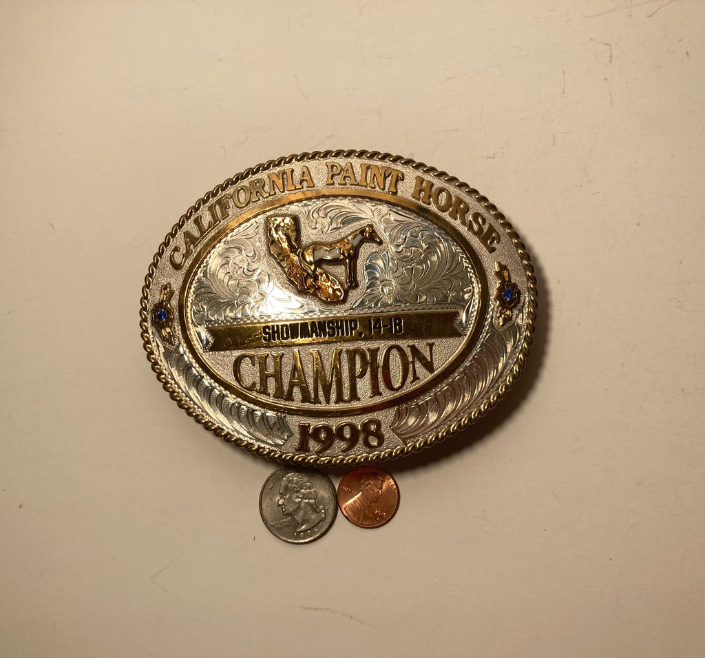 Vintage 1998 Metal Belt Buckle, California Paint Horse Champion, Showmanship,