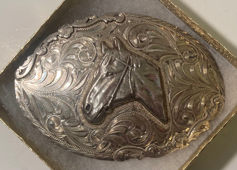 Vintage Metal Belt Buckle, Sterling Silver, Nice Horse Design, Nice Design