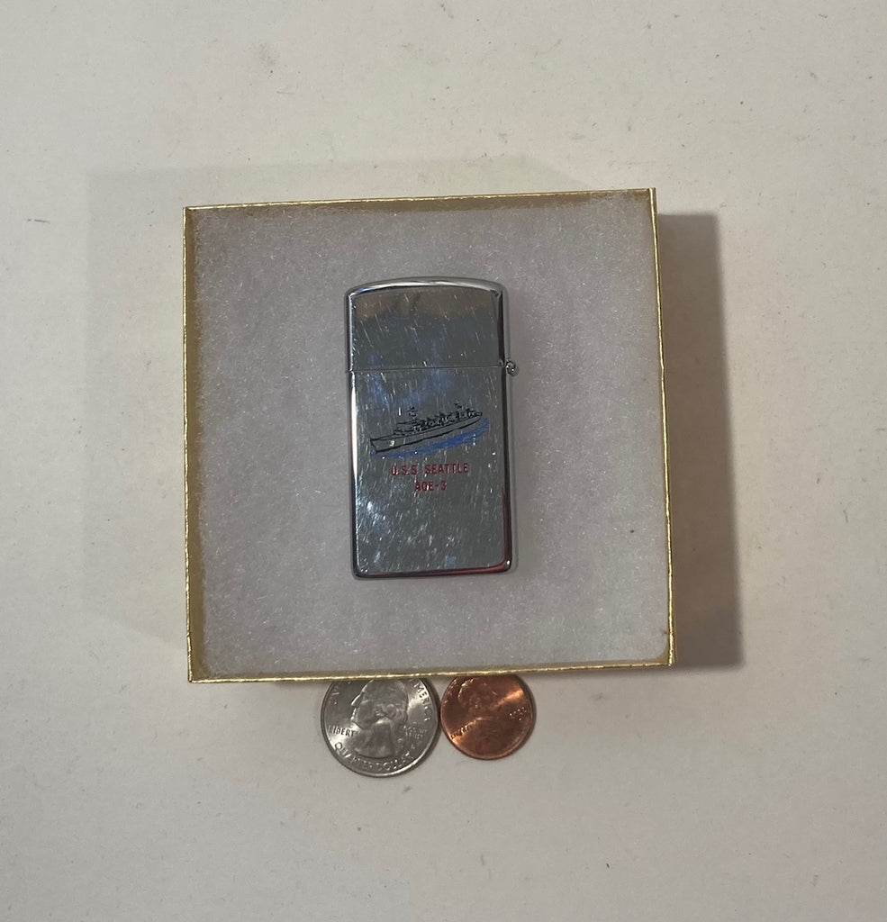 Vintage Metal Zippo, U.S.S. Seattle AOE-3, Fast Combat Support Ship, Navy,