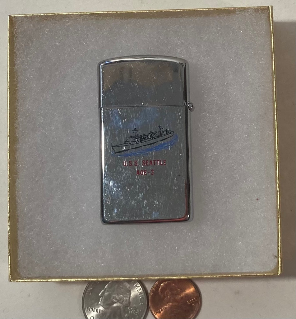 Vintage Metal Zippo, U.S.S. Seattle AOE-3, Fast Combat Support Ship, Navy,