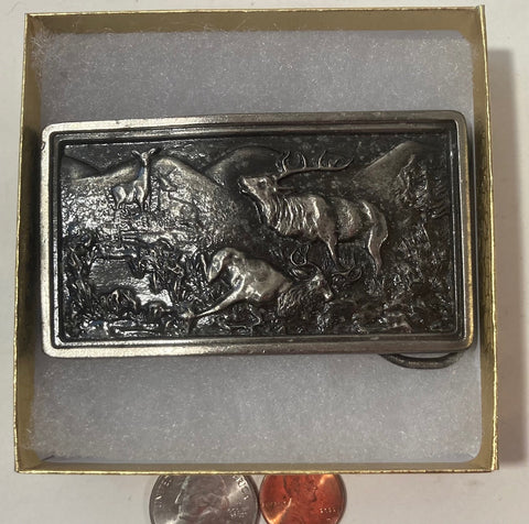 Vintage 1977 Metal Belt Buckle, Buck, Deer, Whitetail, Wildlife, Nature, Nice Design, 3 1/2" x 2", Heavy Duty, Quality, Thick Metal, Made in USA, For Belts, Fashion, Shelf Display, Western Wear, Southwest, Country, Fun, Nice