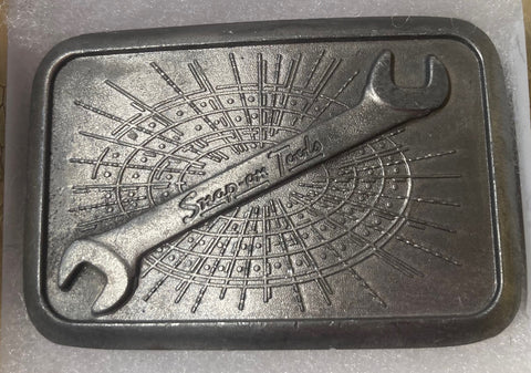 Vintage Metal Belt Buckle, Snap On Tools, Mechanic, Quality, Nice Design, 3 1/4" x 2 1/4", Heavy Duty, Quality, Thick Metal, Made in USA, For Belts, Fashion, Shelf Display, Western Wear, Southwest, Country, Fun, Nice