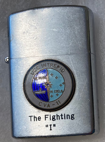 Vintage Metal Ships Lighter, U.S.S. Intrepid CVA-11, Aircraft Carrier Ship. Navy