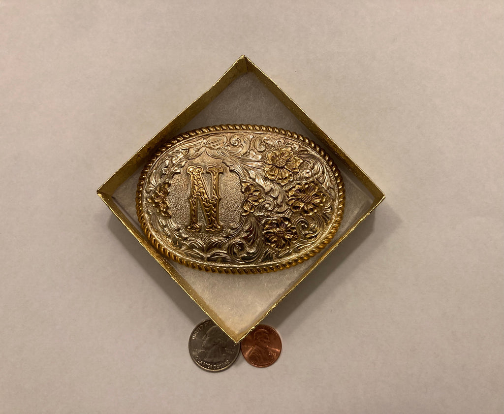 Vintage Metal Belt Buckle, Letter N, Initial N, Crumrine