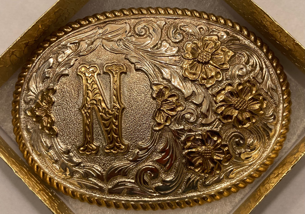 Vintage Metal Belt Buckle, Letter N, Initial N, Crumrine