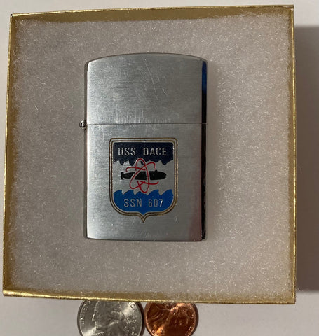 Vintage Metal Slim Dandy Lighter, U.S.S. Dace SSN-607,