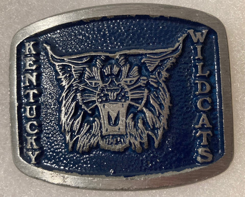 Vintage Metal Belt Buckle, Blue, Kentucky Wildcats, Nice Design, 2 1/2" x 2", Heavy Duty, Quality, Made in USA, Thick Metal, For Belts, Fashion, Shelf Display, Western Wear, Southwest, Country, Fun, Nice,