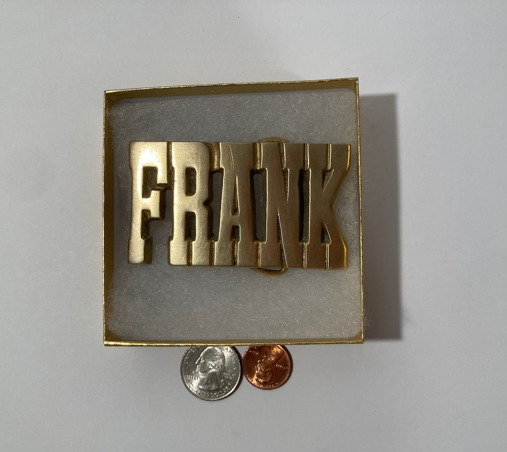 Vintage Metal Belt Buckle, Brass, Frank, Franklin, Franky, Nice Western Design,  3" x 2 1/4", Quality, Country and Western, Heavy Duty, Fashion, Belts, Shelf Display, Collectible Belt Buckle