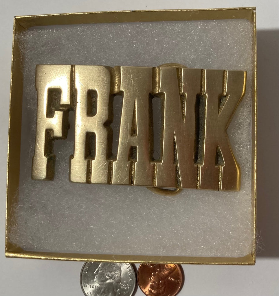 Vintage Metal Belt Buckle, Brass, Frank, Franklin, Franky, Nice Western Design,  3" x 2 1/4", Quality, Country and Western, Heavy Duty, Fashion, Belts, Shelf Display, Collectible Belt Buckle