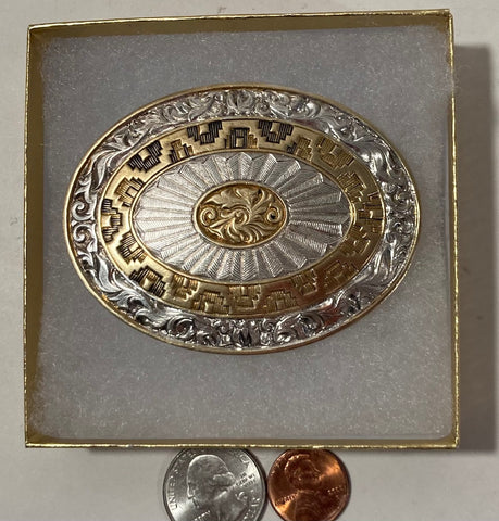 Vintage Metal Belt Buckle, Very Nice Design, Crumrine, Nice Western Design, 3" x 2 1/4", Heavy Duty, Quality, Thick Metal, Made in USA, For Belts, Fashion, Shelf Display, Western Wear, Southwest, Country, Fun, Nice