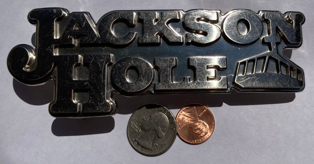 Vintage Metal Belt Buckle, Jackson Hole, Wyoming, Super Heavy Duty, Nice Western Design, 5 1/2" x 2"