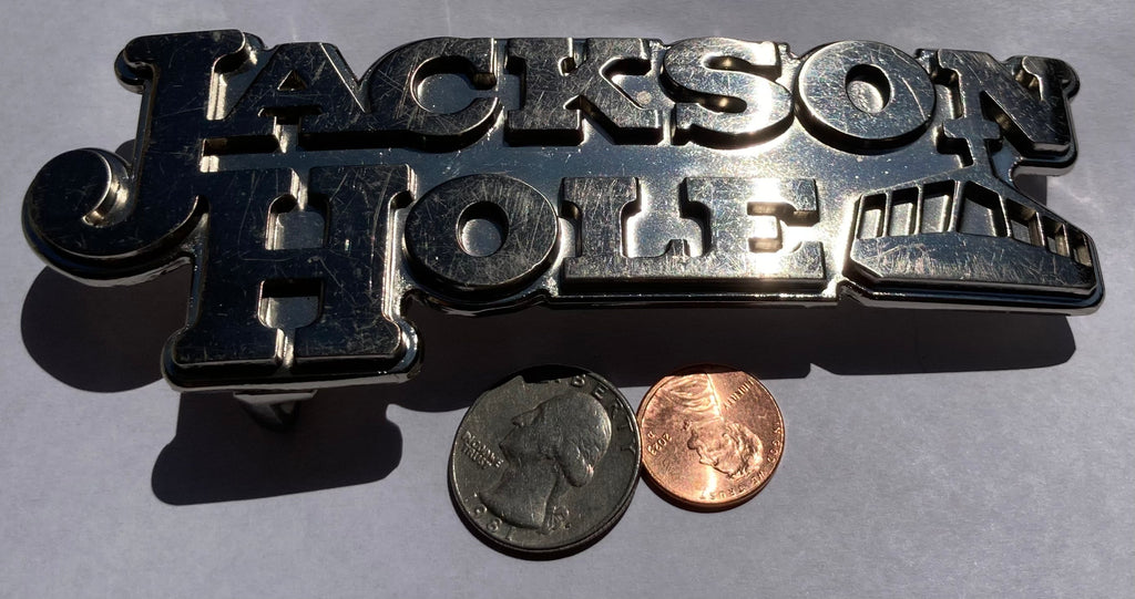 Vintage Metal Belt Buckle, Jackson Hole, Wyoming, Super Heavy Duty, Nice Western Design, 5 1/2" x 2"