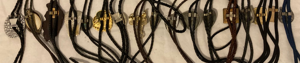 Vintage Lot of 17 Metal Bolo Ties, Nice Designs, Arrowhead, Bear Claws, Saddle, Turquoise