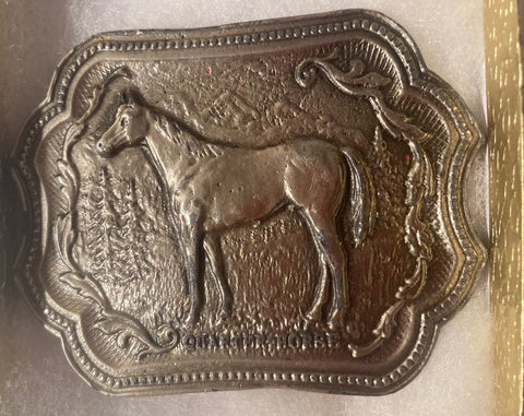 Vintage Metal Belt Buckle, Quarter Horse, Nice Horse Design, 3 1/2" x 2 3/4", Heavy Duty, Quality, Thick Metal, Made in USA, For Belts, Fashion, Shelf Display, Western Wear, Southwest, Country, Fun, Nice