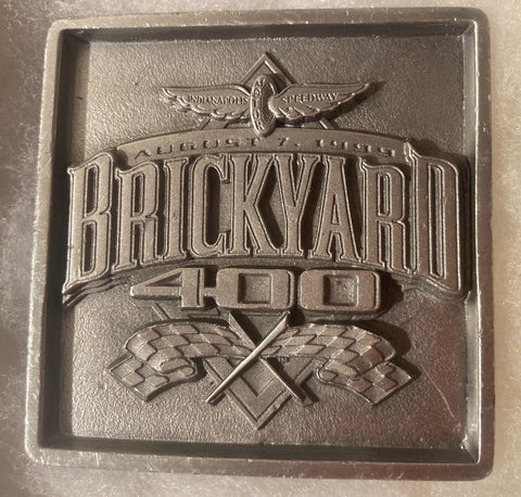 Vintage 1999 Metal Belt Buckle, Brickyard 400, Racing, Nice Western Design, 2 2/4" x 2 3/4", Quality, Country and Western, Made in USA, Heavy Duty, Fashion, Belts, Shelf Display, Collectible Belt Buckle