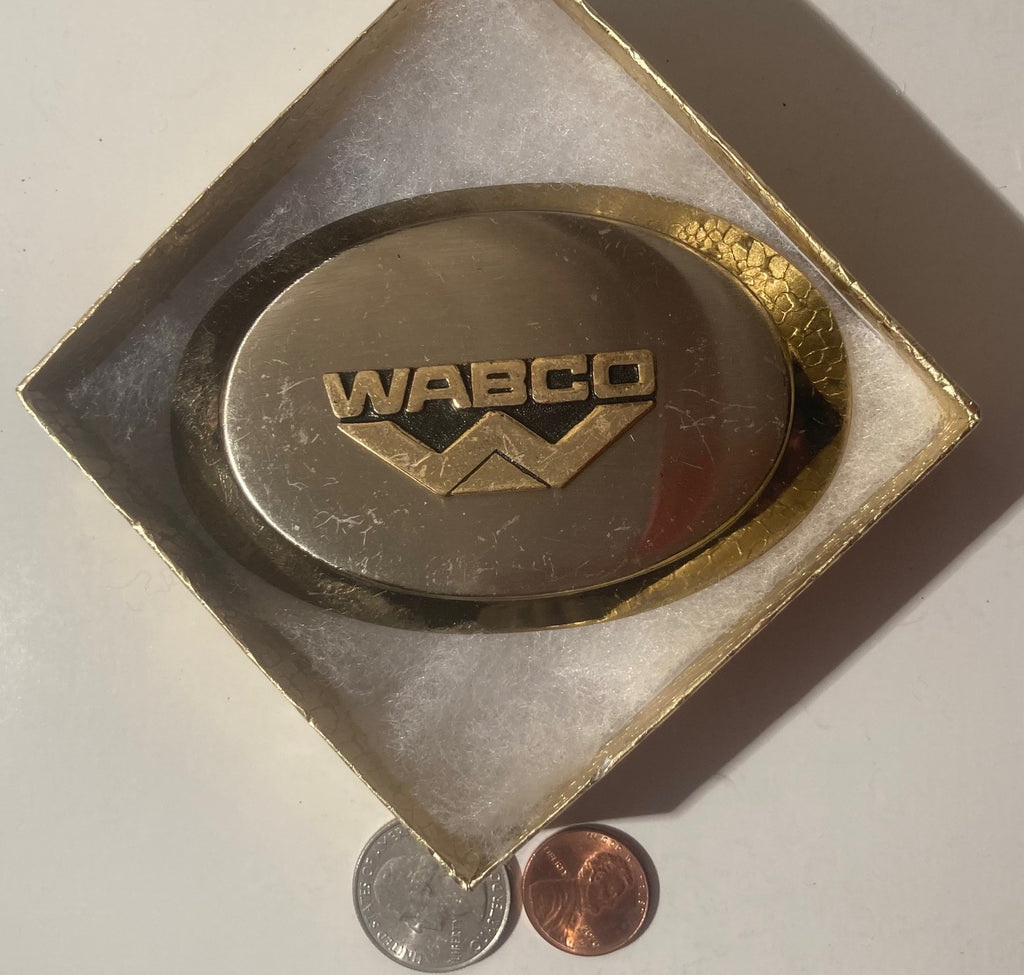 Vintage Metal Belt Buckle, WABCO, Electronic Braking, Stability, Suspension, and Transmission Automation Systems for Heavy Duty Commercial Vehicles Design, 3 3/4" x 2 1/2", Heavy Duty, Quality, Thick Metal, Made in USA