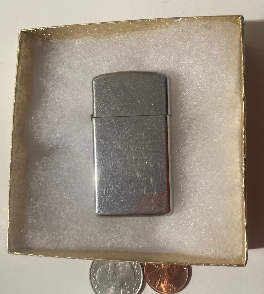 Vintage Metal Zippo Lighter, Slim, Etched, Made in USA, Cigarettes, More