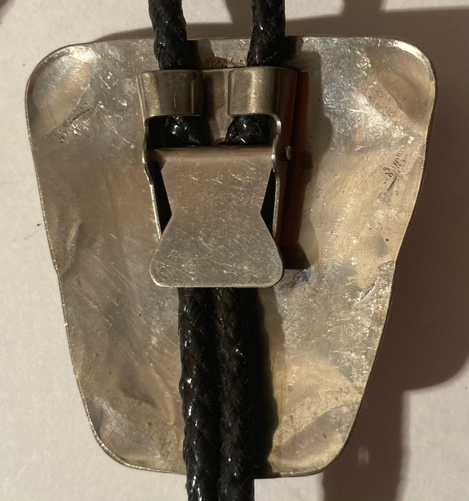 Vintage Metal Bolo Tie, Silver with Nice Black Stone, Nice Design, Quality, Heavy Duty, 2 1/4" x 2", Made in USA, Country & Western, Cowboy, Western Wear, Horse, Apparel, Accessory, Tie, Nice Quality Fashion,