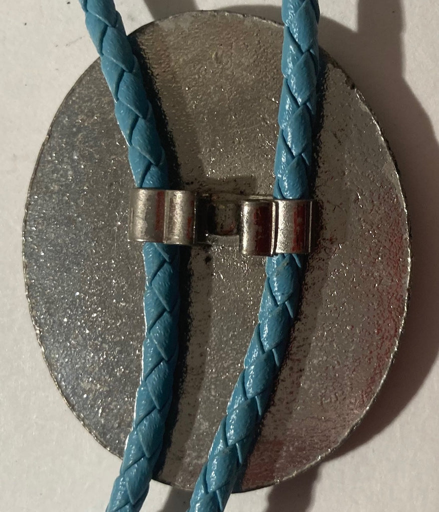 Vintage Metal Bolo Tie, Nice Silver Blue Turquoise Stone Design, Native Style, Nice Design, Quality, Heavy Duty, 2" x 1 3/4", Made in USA, Country & Western, Cowboy, Western Wear, Horse, Apparel, Accessory, Tie, Nice Quality Fashion