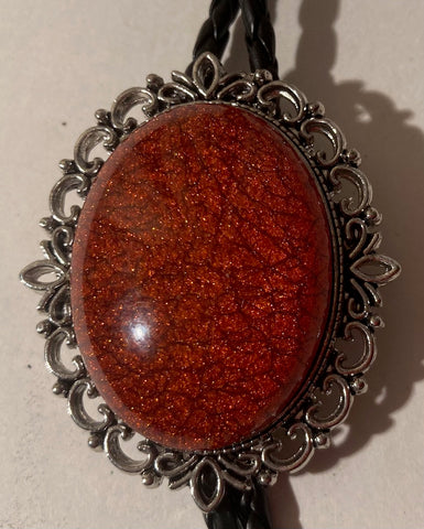 Vintage Metal Bolo Tie, Silver with Nice Red Sparkly Stone Design, Nice Native Design, 2 1/4" x 1 3/4", Nice Design, Quality, Heavy Duty, Made in USA, Country & Western, Cowboy, Western Wear, Horse, Apparel, Accessory, Tie, Nice Quality Fashion