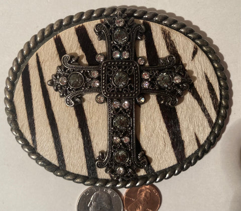 Vintage Metal Belt Buckle, Crucifix, Cross, Gothic, Nice Sparkly Stones, Leather Print, Nice Design, 4 1/2" x 3 1/2", Heavy Duty, Quality, Thick Metal, Made in USA, For Belts, Fashion, Shelf Display, Western Wear, Southwest, Country, Fun, Nice