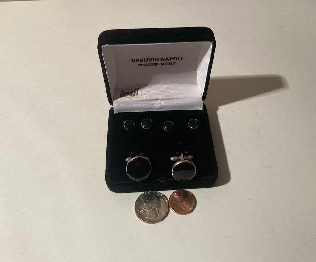Vintage 6 Piece Set of Nice Quality Italy Vesuvio Napoli Black Only Cufflinks and Studs Set, Fashion, Suits, Business, Quality, Designer, Nice