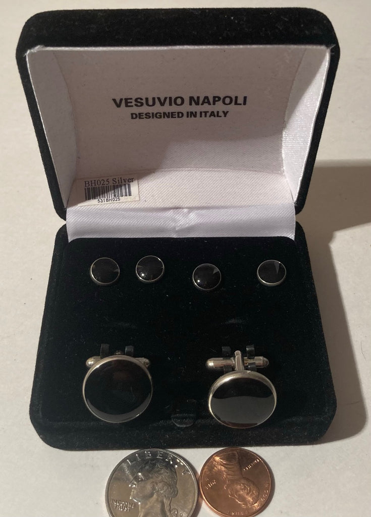 Vintage 6 Piece Set of Nice Quality Italy Vesuvio Napoli Black Only Cufflinks and Studs Set, Fashion, Suits, Business, Quality, Designer, Nice