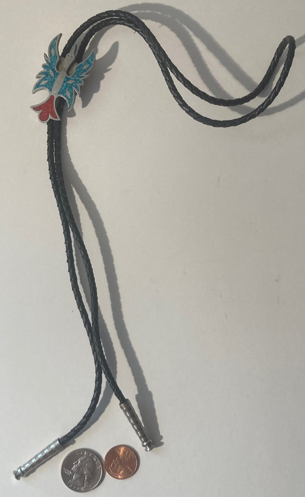 Vintage Metal Bolo Tie, Silver and Blue and Red Stone Design