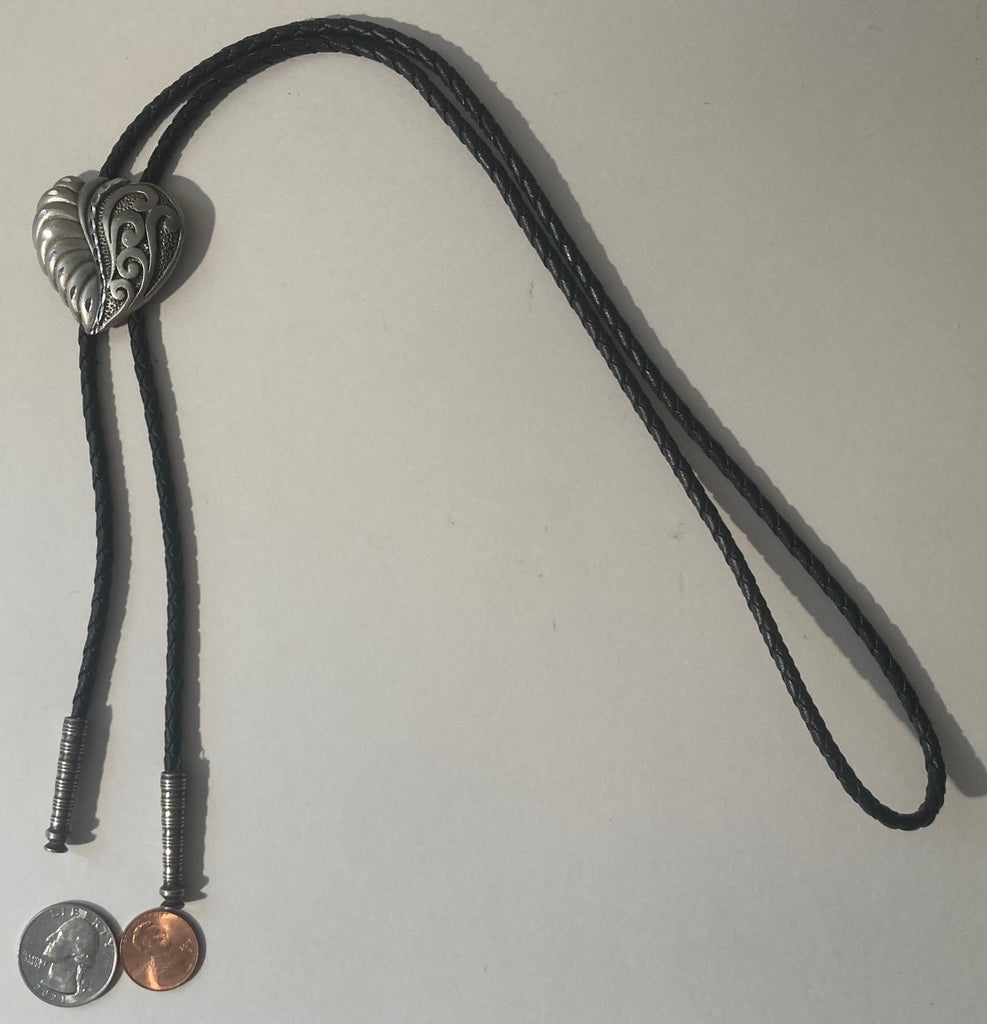 Vintage Metal Bolo Tie, Nice Pewter Heart Design, Etched, Native Design, 1 1/2" x 1 1/2", Nice Design, Quality, Heavy Duty, Made in USA, Country & Western, Cowboy, Western Wear, Horse, Apparel, Accessory, Tie, Nice Quality Fashion