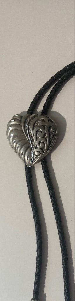 Vintage Metal Bolo Tie, Nice Pewter Heart Design, Etched, Native Design, 1 1/2" x 1 1/2", Nice Design, Quality, Heavy Duty, Made in USA, Country & Western, Cowboy, Western Wear, Horse, Apparel, Accessory, Tie, Nice Quality Fashion