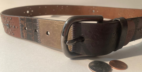 Vintage Leather Belt and Buckle, Fossil, Nice Design, Quality, Size 36 to 40, Country and Western, Western Wear, Heavy Duty, Nice, Quality, Unique, Fashion