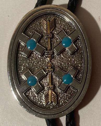 Vintage Metal Bolo Tie, Silver with Nice Arrow Design, Nice Western Design, 2" x 1 1/2", Quality, Heavy Duty, Made in USA, Country & Western, Cowboy, Western Wear, Horse, Apparel, Accessory, Tie, Nice Quality Fashion
